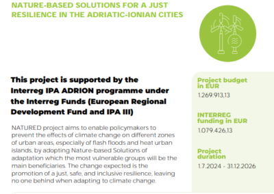 NATURED – NATURE-BASED SOLUTIONS FOR A JUST RESILIENCE IN THE ADRIATIC-IONIAN CITIES/ REŠENJA ZASNOVANA NA PRIRODI ZA PRAVEDNU OTPORNOST U GRADOVIMA JADRANSKO-JONSKOG REGIONA